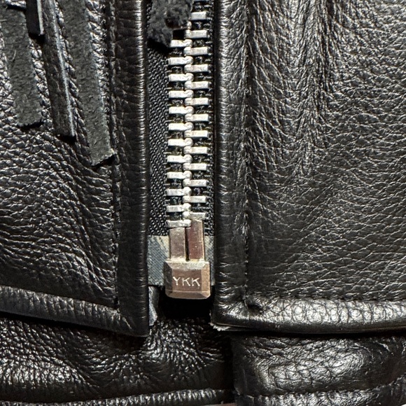 Rose Suede Inlay Black Leather Fringe Braided Moto Biker Jacket High Quality M/L - Picture 4 of 16